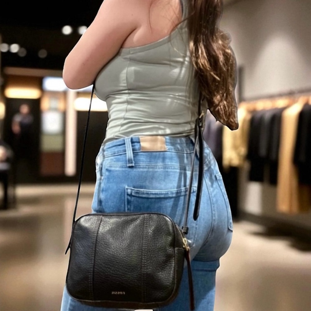 Fossil Black Leather Crossbody Bag